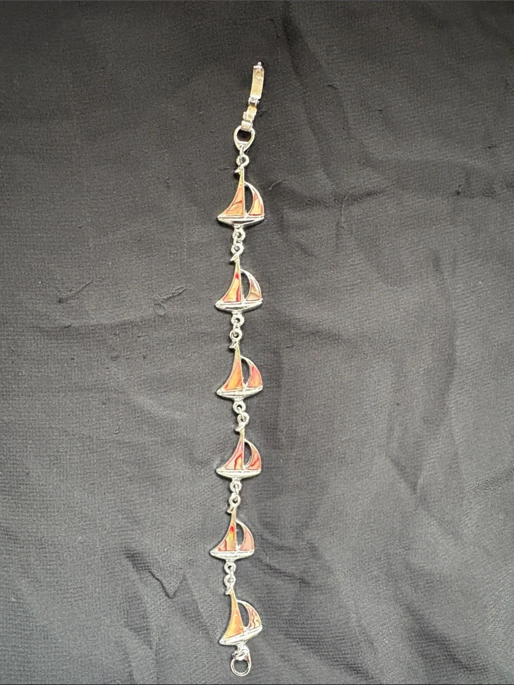 Silver Sailboat Charm Bracelet with Orange-Red Sails